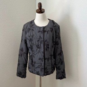 Coldwater Creek Jacket Women's Dark Grey Jacket 10 Puffer Embroidered‎ Leaf